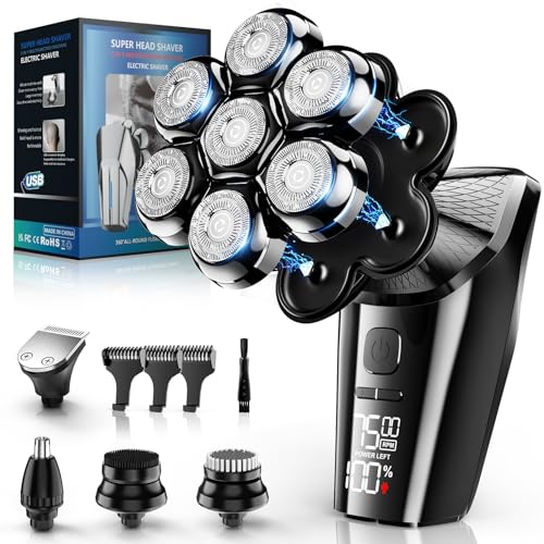 HEXUS Head Shavers for Bald Men, Detachable Head Shaver Dry/Wet Bald Head Shaving for Men, IPX7 Waterproof Electric Razor Grooming Kit with LED Display and Type-C Charge, Black