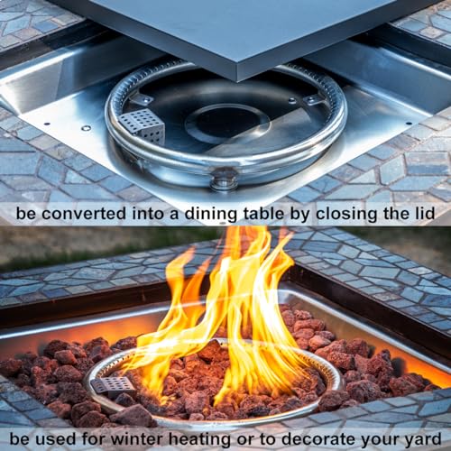 OutVue 28 inch Real Slate Propane Fire Pit Table, Gas Fire Pits for Outside Patio,50000 BTU Propane Fire Pits with Lid &Lava Rocks,Firepit for Garden,Yard