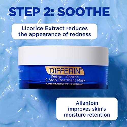 Differin Clay Face Mask, Detox and Soothe 2 Step Treatment Clay Mask by the makers of Differin Gel, Gentle Skin Care for Acne Prone Sensitive Skin, 1.75 oz