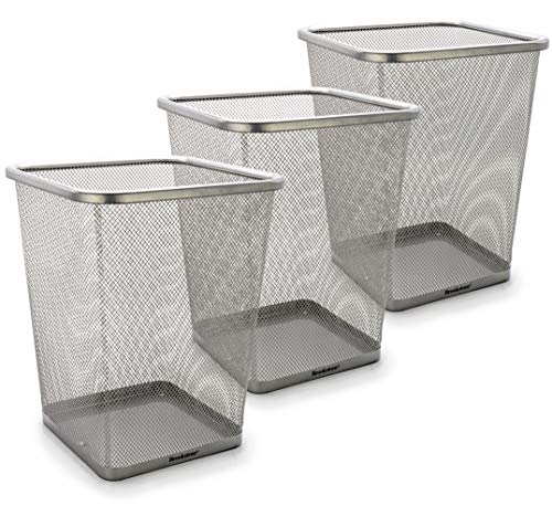 Brookstone [3 Pack Metallic Mesh Wastebasket for Office & Home, Open Top, Under Desk Trash Can, Lightweight & Sturdy Recycling Bin