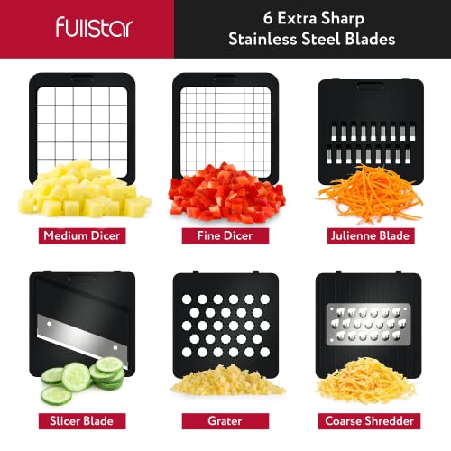 Fullstar Vegetable Chopper, Cheese Slicer, Food Chopper, Veggie Chopper, Onion Chopper, Vegetable Chopper with Container, Mandoline Slicer & Cheese Grater (6 in 1 - Black)