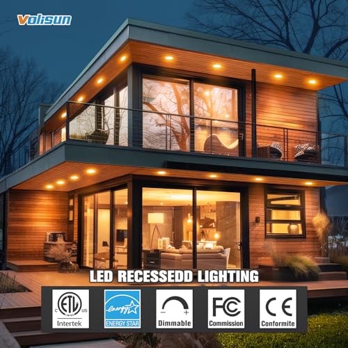 VOLISUN 24 Pack 4 inch Recessed Lighting, 5CCT Ultra-Thin LED Recessed Light with Junction Box, 2700K-5000K Selectable, 810Lumen Dimmable Canless Wafer Downlight, LED Ceiling Light ETL Certificated