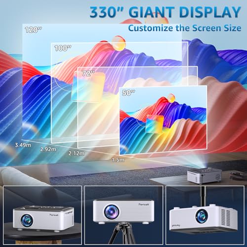 5G WIFI Bluetooth Projector with 100" Screen, 15000L Native 1080P Outdoor Projector, Pericat Home Theater Movie Projector,15W HIFI Speaker Video Projector Compatible with TV Stick/Phone/PC/Xbox