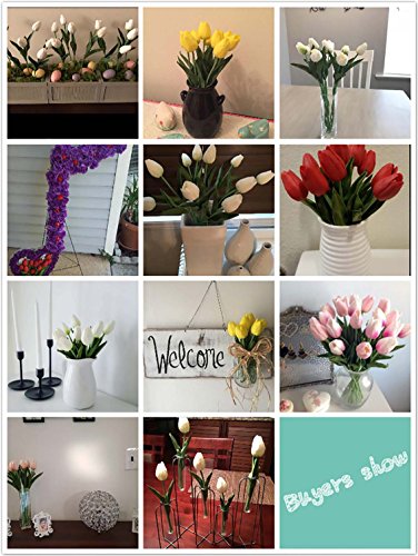 ALIERSA 10-Heads Home Decor Mini Tulip Real Touch Tulip Artificial Flowers Bouquets (Pink and White)