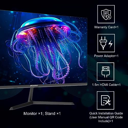 SANSUI 24 Inch IPS Monitor with Speakers Built-in MPRT 1MS, DP HDMI VGA Ports, 110% sRGB HDR FHD 1080P Computer Monitor Frameless/Eye Care/Tiltable/Cable Management(ES-24X5A HDMI Cable Included)