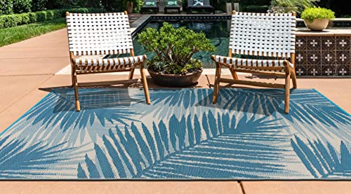 Rugshop Tropical Floral Reversible Crease-Free Waterproof Premium Recycled Plastic Outdoor Rugs for Patio,Backyard,RV,Deck,Picnic,Trailer,Beach,Camping Blue 3' x 5'