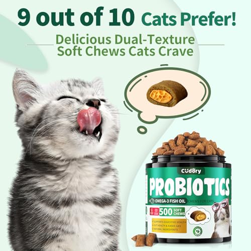 Digestive & Gut Support for Cats - Cat Probiotics Tasty Chews + Herbal Cat Antibiotics Supplement- Healthy Skin, Coat, Gut Support for Cats Supplements & Prebiotics