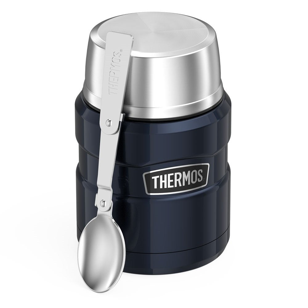 THERMOS Stainless King Vacuum-Insulated Food Jar with Spoon, 16 Ounce, Midnight Blue