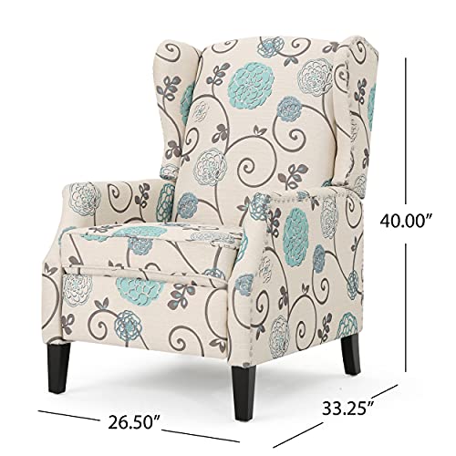 Christopher Knight Home GDFStudio Westeros Traditional Wingback Fabric Recliner Chair (White & Blue Floral)