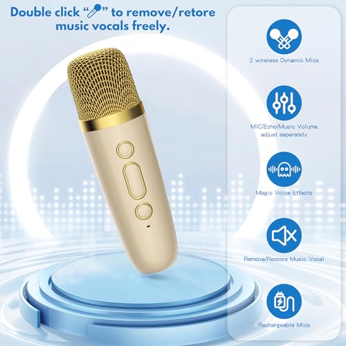 JYX Mini Karaoke Machine - Beige Bluetooth Speaker with Party Lights and 1 Wireless Microphone, Great for Kids and Adults, Ideal for Family Home Parties and Birthday