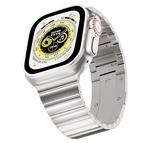 LDFAS Compatible for Apple Watch Ultra 2 Band 49mm,Series 10 46mm Titanium Metal Watch Strap with Hidden Curved Buckle Compatible for Apple Watch 9 45mm Band, Silver Gray