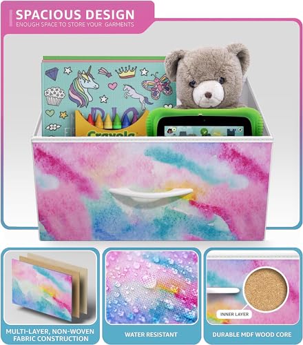 Sorbus Kids Dresser with 2 Drawers - Storage Chest Organizer Nightstand - Steel Frame, Wood Top, Tie-Dye Fabric Bins for Clothes - Wide Furniture for Bedroom, Hallway, Nursery, Closet, & Apartment