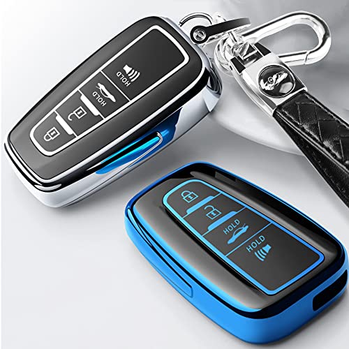 QBUC for Toyota Key Fob Cover with Keychain Suitable for RAV4 Camry Avalon C-HR Corolla GT86 Premium TPU Key Fob Case (Style 1-Blue)