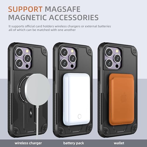 AFARER iPhone 14 Pro Max Case with Kickstand[Compatible with MagSafe][4FT Military-Grade Protection][Dual Laye Drop Proof ] phone Case Stand for iPhone 14 Pro Max -Black