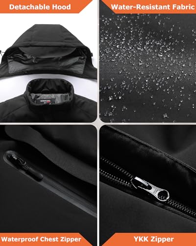 Venustas Men's Heated Jacket with Battery pack 7.4V, Windproof Electric Insulated Coat with Detachable Hood