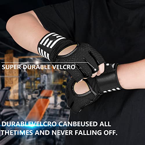 MOREOK Weight Lifting Gym Workout Gloves with Wrist Wrap for Men/Women-[3/4 Finger] [Curved Open Back] Fitness Gloves for Weightlifting,Exercise,Training,Pull ups,Fitness,Rowing B-S