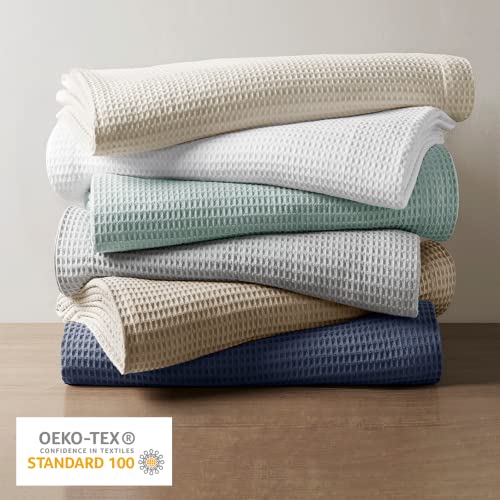 Beautyrest 100% Cotton Blanket, Trendy Woven Waffle Weave Design, All Season, Lightweight, Breathable, Soft and Cozy Casual Summer Cover, for Bed, Couch and Sofa, Twin(66 in x 90 in), Aqua