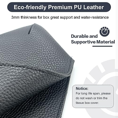 PENGLONG Tissue Box Cover 5X5X5'' PU Leather Tissue Holder Square Tissue Cube Box Organizer for Bathroom Vanity Countertop, Car, Night Stands, Office, Home, Kitchen (1Pack, Black)