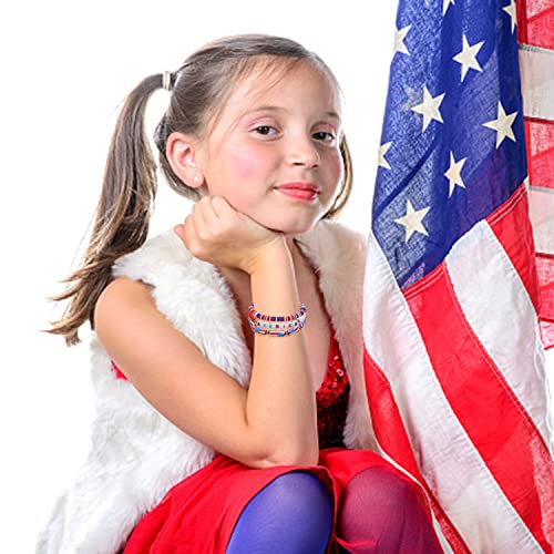 Taouzi 4th of July Bracelets for Women Handmade Elastic American Flag Bracelets Vsco Boho Polymer Clay Beads Bracelets for Women Independence Day Party Supplies 7Pcs Style 1