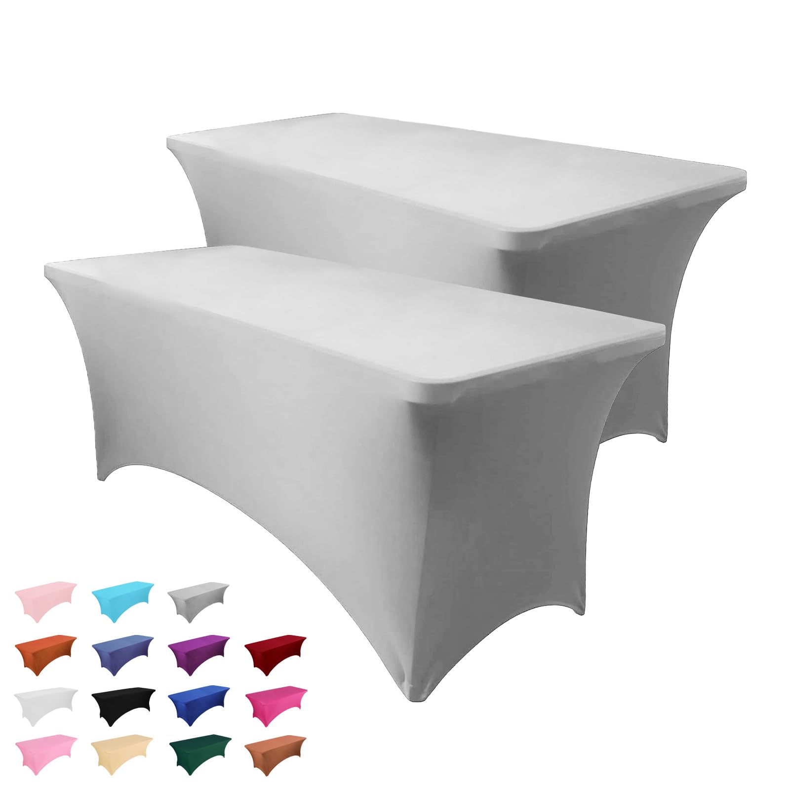 Hussome 2 Pack 4FT Table Cloth for Rectangle Table Grey Tablecloth Rectangular Fitted Stretch Spandex Table Covers 4 ft for Birthday, Cocktail, Wedding, Banquet Spring Summer Outdoor Party