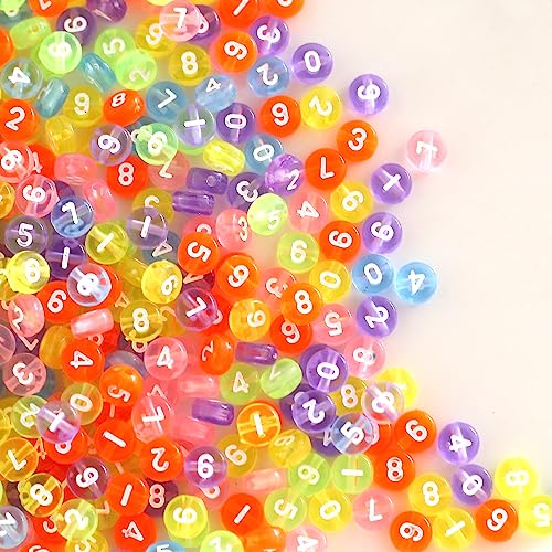 ToBeIT 800Pcs Number Beads Acrylic Round Beads Mixed Color Beads for DIY Jewelry Making (Transparent color)