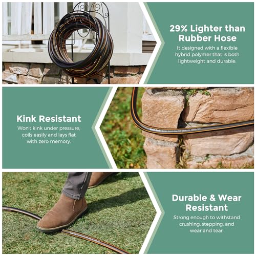 Giraffe Hybrid Garden Hose 5/8" x 100ft, Brass Male and Female Fittings with Shut off Valve, Flexible, Heavy Duty, Leakproof Water Hose