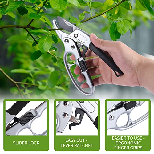 MEPEREZ Labor Saving Peuning shears, Work 3 Times Easier, Arthritis Weak Hand Snips (Red, Modern, 1, ST-4)