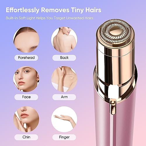 Flawless Facial Hair Removal for Women- as Seen on TV Painless Face Shaver -Painless Womens Facial Hair Remover with 2 Replacement Heads, Lipstick-Sized, USB Rechargeable（White）