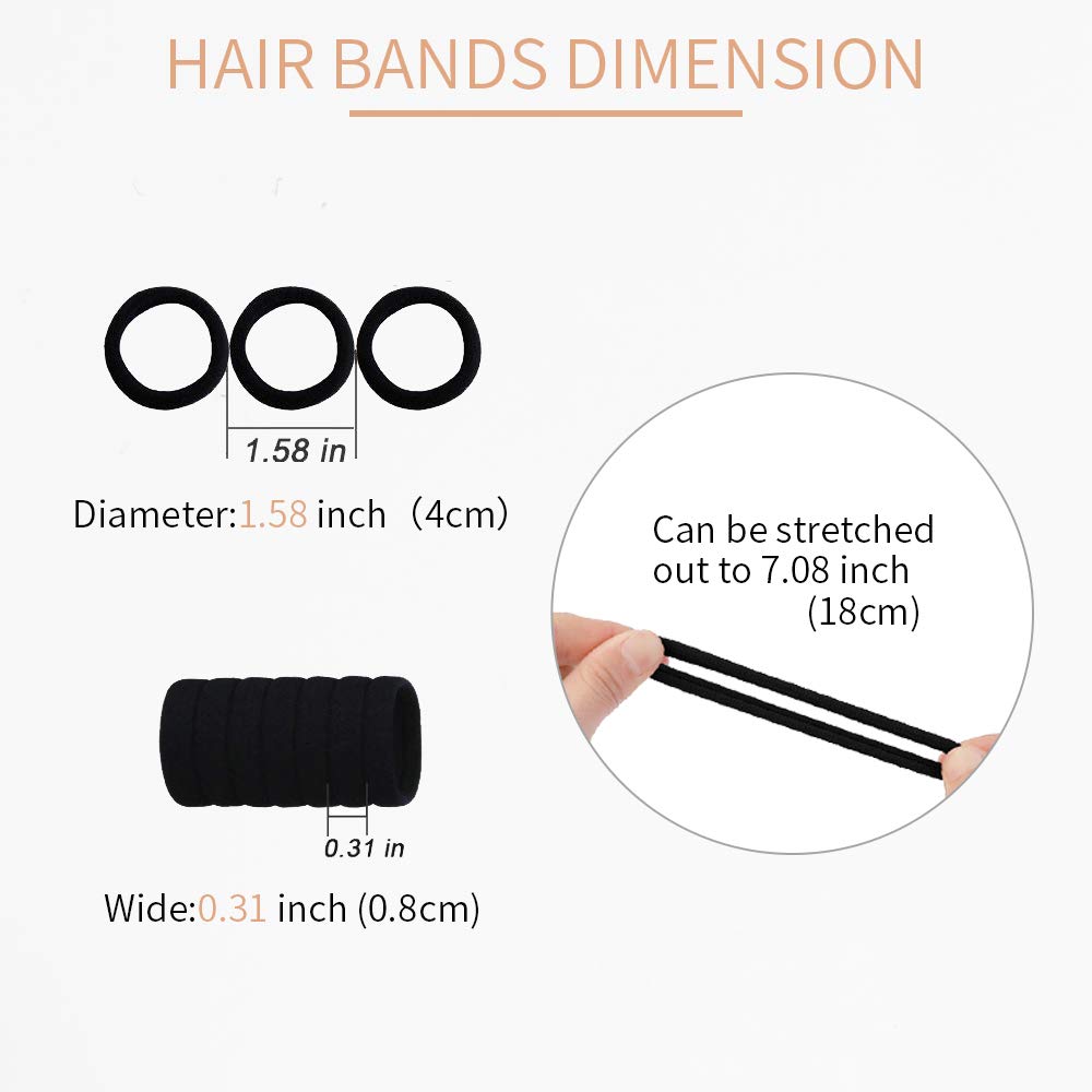 100PCS Black Hair Ties for Women Girls, Seamless Thick Black Hair Band, Elastic Hair Ties No Damage Ponytail Holder