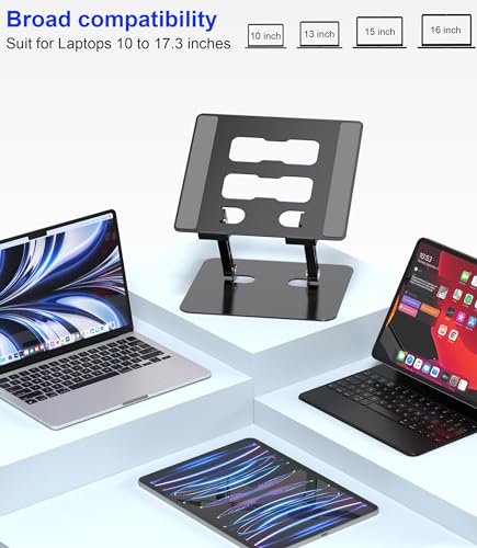 YTech Adjustable Laptop Stand,Ergonomic Foldable Notebook Computer Holder.Compatible with MacBook iPad Dell HP Lenovo ThinkPad Acer ASUS Samsung and More 10-17" Laptops Tablets,Black