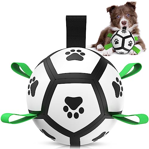 QDAN Extra Large Dog Toys Soccer Ball - Durable Dog Balls for Extra Large Dogs with Straps, Interactive Dog Tug Toy with Strap for Tug of War (9 Inch)