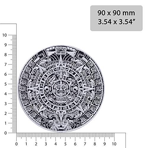 Aztec Calendar - Embroidered Iron on Patches with Archaeological Design | Maya Aztec Calendar Sun Stone Artwork Sew-on/Iron-on Applique Patches for Backpacks, Jean, Jackets, Shirts 3.54X3.54 in