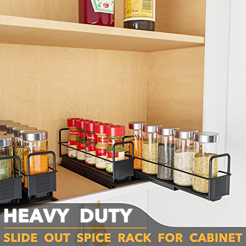 SpaceAid Pull Out Spice Rack Organizer for Cabinet, Heavy Duty Slide Out Seasoning Kitchen Organizer, Cabinet Organizer, with Labels, 5.2" W x10.8 D x4 H, 2 Drawers 1-Tier