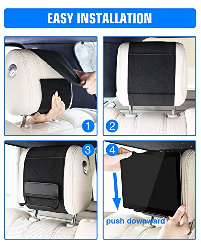 WONNIE Upgrade Tablet Holder for Car, Car Headrest Mount Holder for Back Seat, Car Tablet Mount for Kids with Silicone Strap & Anti-Slip Holding Clamps, Fits All 10-12.9" Tablets