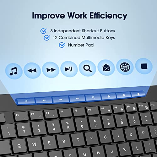 COLIKES Wireless Keyboard Multi-Device, 2.4G & Dual Bluetooth Keyboard, Computer Keyboard with 8 Multimedia Keys, Ergonomic Full-Size PC Keyboard, Compatible with PC, Laptop