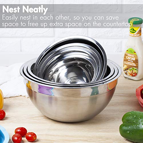 YIHONG Stainless Steel Mixing Bowls Set, 7 Piece Metal Mixing Bowls with Lids Set for Kitchen, Nesting Steel Mixing Bowls Ideal for Baking, Prepping, Cooking, and Serving Food(Black)