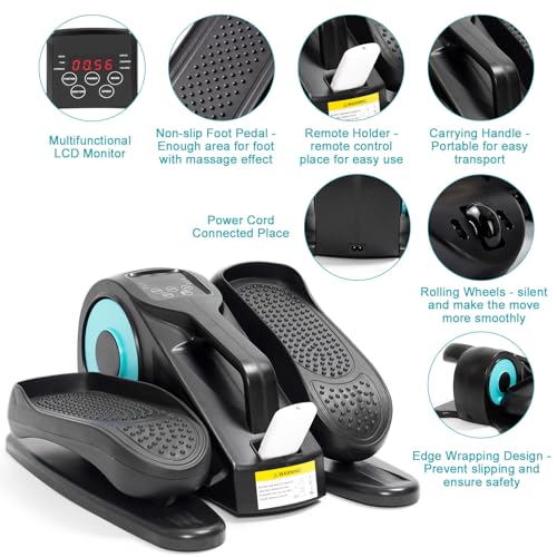 Under Desk Elliptical Machine, Portable Ellipse Leg Exerciser Machine with Remote Control, Mini Elliptical Supports Auto & Manual Mode, Exerciser for Seniors Adults and Teens, Black