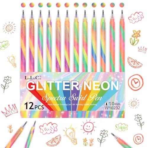 LIULIUCAI 12 Pack Mixing of 3 Colors Rainbow Gel Pens Color Changing Ballpoint Pen Glitter Pen Set for Adults Coloring Books Drawing Doodling Scrapbooking Notes