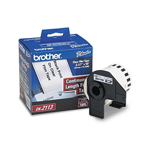 Brother Genuine DK-2113 Continuous Length Black on Clear Film Tape for Brother QL Label Printers, 2.4" x 50' (62mm x 15.2M), 1 Roll per Box, DK2113