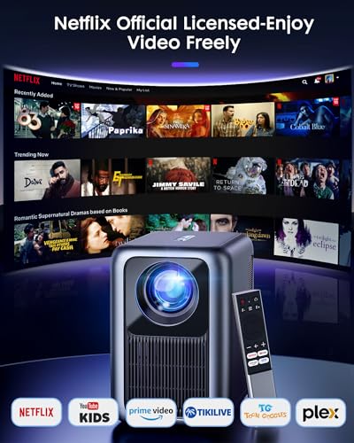 Projector with WiFi and Bluetooth 4K, 【Netflix Official/YouTube/Prime Video】, EXTRAVIS 1000ANSI Home Theater Native 1080P, Auto Focus & Keystone, Dolby Audio, Portable Smart Movie Outdoor Projector