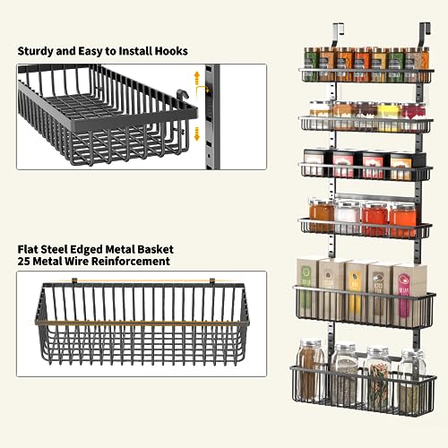 Moforoco 6-Tier Over The Door Pantry Organizer, Pantry Organization and Storage, Black Hanging Basket Wall Spice Rack Seasoning Shelves, Home & Kitchen Laundry Room Bathroom Essentials accessories