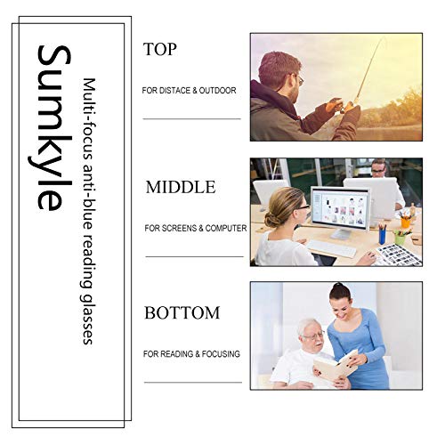 Sumkyle 2-Pack Progressive Multifocal Anti Blue Light Reading Glasses for Women and Men Fashion Eyeglasses Frame (Black Demi, 4.00)