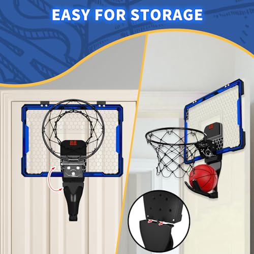 HYES Mini Basketball Hoop Indoor, Over The Door Basketball Hoop with Scoreboard/Ball Stand/3 Balls, Basketball Toy Gifts for Kids Boys Girls Teens Adults, Suit for Bedroom/Office/Outdoor/Pool, Black