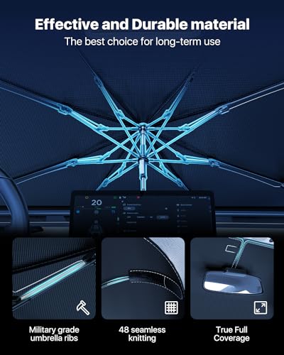 [2024 Upgrade] Tryspace Car Windshield Sun Shade Umbrella - [Newest Nanoparticles Coatings] Protect Car from Sun Rays & Heat Damage Keep Cool and Protect Interior Medium