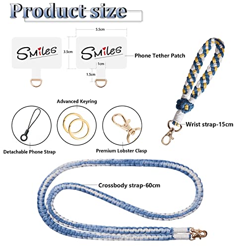Lostars Boho Macrame Phone Wrist Strap,Phone Wristlet Strap with Tether Tab,Anti-Loss Phone Bracelet Strap (Blue set)