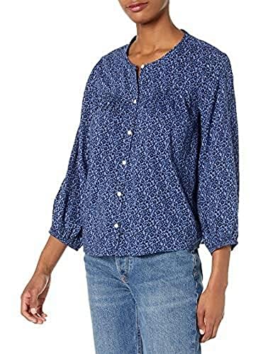 GAP Womens Long Sleeve Front Top Button Down Shirt, Blue Stripe, X-Small US