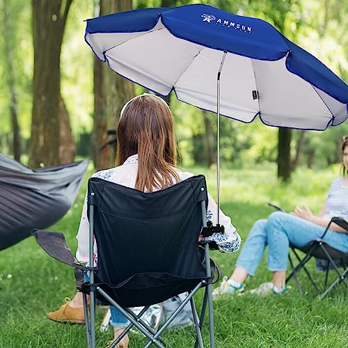AMMSUN XL Chair Umbrella with Universal Clamp 52 inches and 360-degree Swivel UPF 50+, Portable Clamp on Camping or Beach Chair, Stroller, Wheelchair, Golf cart, Blue, Large-sized