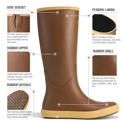 HISEA Men's Fishing Boots Waterproof Rubber Rain Boots Rubber Deck Boots Anti Slip Mid Calf Rain Boot for Men Outdoor Work Garden