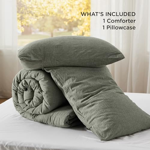 Bedsure Comforter Set King Size Denim Blue - Cotton Fabric with Microfiber Inner Fill, King Comforter Set for All Seasons, 3 Pieces, 1 Comforter (104"x90") and 2 Pillow Cases (20"x36")