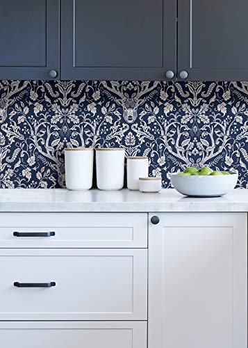 NuWallpaper NUS3680 Navy Escape to The Forest Peel & Stick Wallpaper, Blue